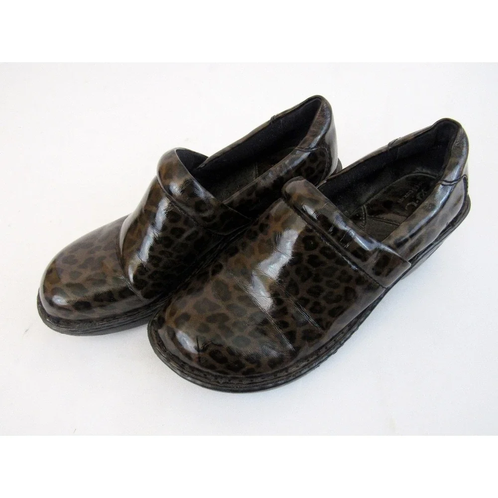 B.O.C. By Born Animal Print‎ Patent Leather Print Work Clogs Size 7.5